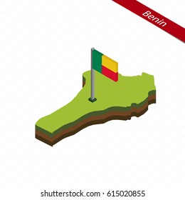 Isometric map and flag of Benin. 3D isometric shape of Benin. Vector Illustration.