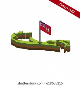 Isometric map and flag of Bermuda. 3D isometric shape of Bermuda. Vector Illustration.