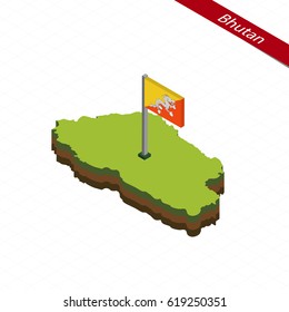 Isometric map and flag of Bhutan. 3D isometric shape of Bhutan. Vector Illustration.