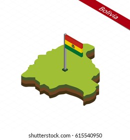 Isometric map and flag of Bolivia. 3D isometric shape of Bolivia. Vector Illustration.