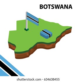 Isometric map and flag of Botswana. 3D isometric Vector Illustration