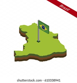 Isometric map and flag of Brazil. 3D isometric shape of Brazil. Vector Illustration.