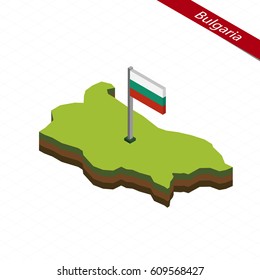 Isometric map and flag of Bulgaria. 3D isometric shape of Bulgaria. Vector Illustration.