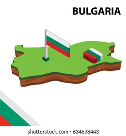 Isometric map and flag of Bulgaria. 3D isometric Vector Illustration