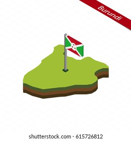 Isometric map and flag of Burundi. 3D isometric shape of Burundi. Vector Illustration.