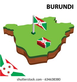 Isometric map and flag of Burundi. 3D isometric Vector Illustration