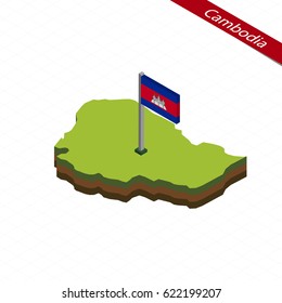Isometric map and flag of Cambodia. 3D isometric shape of Cambodia. Vector Illustration.