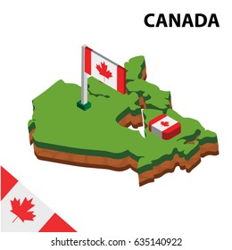 Isometric map and flag of CANADA. 3D isometric Vector Illustration