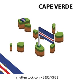 Isometric map and flag of CAPE VERDE. 3D isometric Vector Illustration