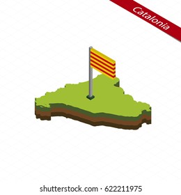 Isometric map and flag of Catalonia. 3D isometric shape of Catalonia. Vector Illustration.