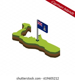 Isometric map and flag of Cayman Islands. 3D isometric shape of Cayman Islands. Vector Illustration.