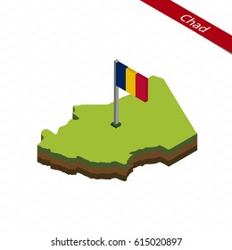 Isometric map and flag of Chad. 3D isometric shape of Chad. Vector Illustration.