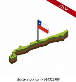 Isometric map and flag of Chile. 3D isometric shape of Chile. Vector Illustration.