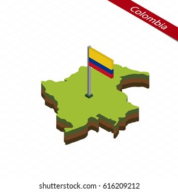 Isometric map and flag of Colombia. 3D isometric shape of Colombia. Vector Illustration.