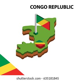 Isometric map and flag of CONGO REPLUBLIC. 3D isometric Vector Illustration