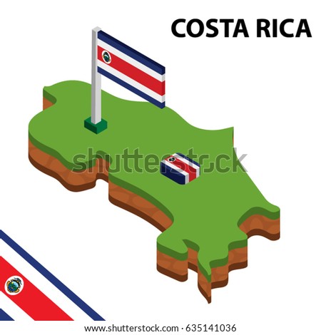 Isometric map and flag of COSTA RICA. 3D isometric Vector Illustration
