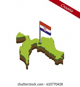 Isometric map and flag of Croatia. 3D isometric shape of Croatia. Vector Illustration.