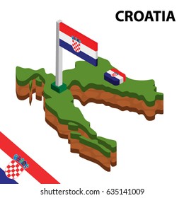 Isometric map and flag of CROATIA . 3D isometric Vector Illustration