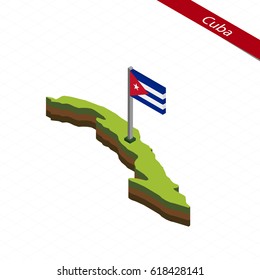 Isometric map and flag of Cuba. 3D isometric shape of Cuba. Vector Illustration.