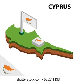 Isometric map and flag of CYPRUS. 3D isometric Vector Illustration