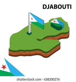 Isometric map and flag of DJABOUTI. 3D isometric Vector Illustration