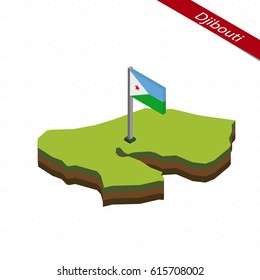 Isometric map and flag of Djibouti. 3D isometric shape of Djibouti. Vector Illustration.