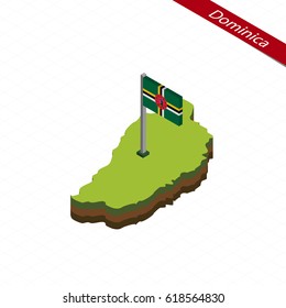 Isometric map and flag of Dominica. 3D isometric shape of Dominica. Vector Illustration.