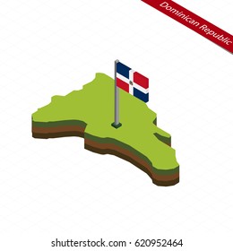 Isometric map and flag of Dominican Republic. 3D isometric shape of Dominican Republic. Vector Illustration.