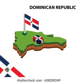 Isometric map and flag of DOMINICAN REPUBLIC. 3D isometric Vector Illustration