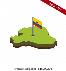 Isometric map and flag of Ecuador. 3D isometric shape of Ecuador. Vector Illustration.