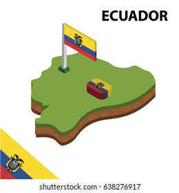 Isometric map and flag of ECUADOR. 3D isometric Vector Illustration