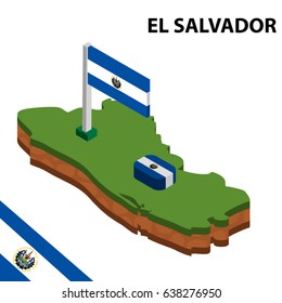 Isometric map and flag of EL SALVADOR. 3D isometric Vector Illustration