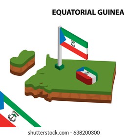 Isometric map and flag of EQUATORIAL GUINEA. 3D isometric Vector Illustration