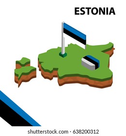 Isometric map and flag of ESTONIA. 3D isometric Vector Illustration