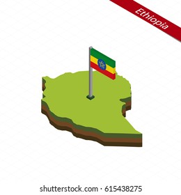Isometric map and flag of Ethiopia. 3D isometric shape of Ethiopia. Vector Illustration.