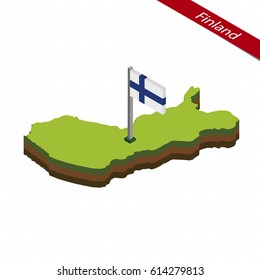 Isometric map and flag of Finland. 3D isometric shape of Finland. Vector Illustration.