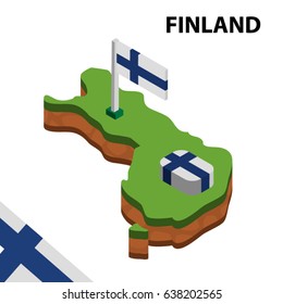 Isometric map and flag of FINLAND. 3D isometric Vector Illustration