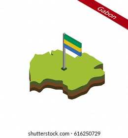 Isometric map and flag of Gabon. 3D isometric shape of Gabon. Vector Illustration.