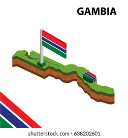 Isometric map and flag of GAMBIA. 3D isometric Vector Illustration