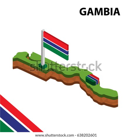 Isometric map and flag of GAMBIA. 3D isometric Vector Illustration