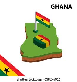 Isometric map and flag of GHANA. 3D isometric Vector Illustration