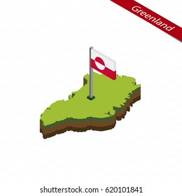 Isometric map and flag of Greenland. 3D isometric shape of Greenland. Vector Illustration.