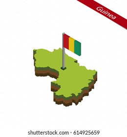 Isometric map and flag of Guinea. 3D isometric shape of Guinea. Vector Illustration.