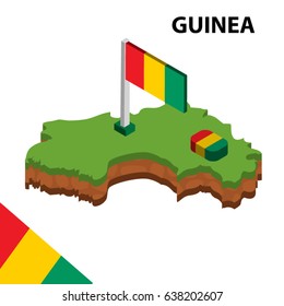 Isometric map and flag of GUINEA. 3D isometric Vector Illustration