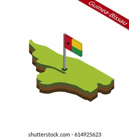 Isometric map and flag of Guinea-Bissau. 3D isometric shape of Guinea-Bissau. Vector Illustration.