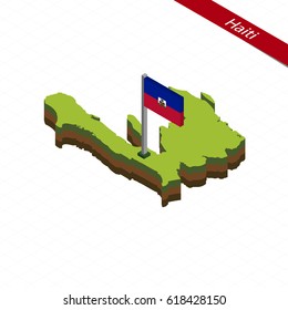 Isometric map and flag of Haiti. 3D isometric shape of Haiti. Vector Illustration.