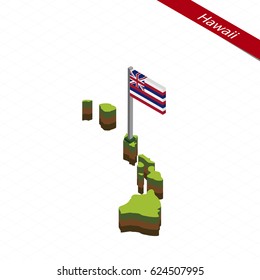 Isometric map and flag of Hawaii. 3D isometric shape of Hawaii State. Vector Illustration.