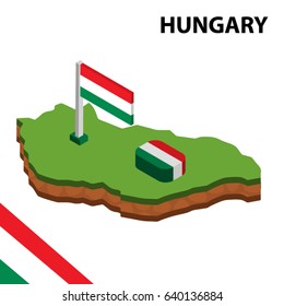 Isometric map and flag of HUNGARY. 3D isometric Vector Illustration