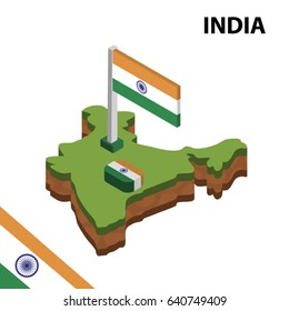 Isometric map and flag of INDIA. 3D isometric Vector Illustration