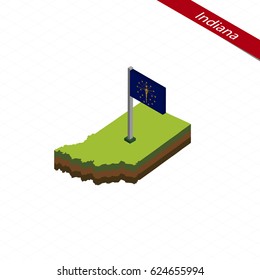 Isometric map and flag of Indiana. 3D isometric shape of Indiana State. Vector Illustration.
